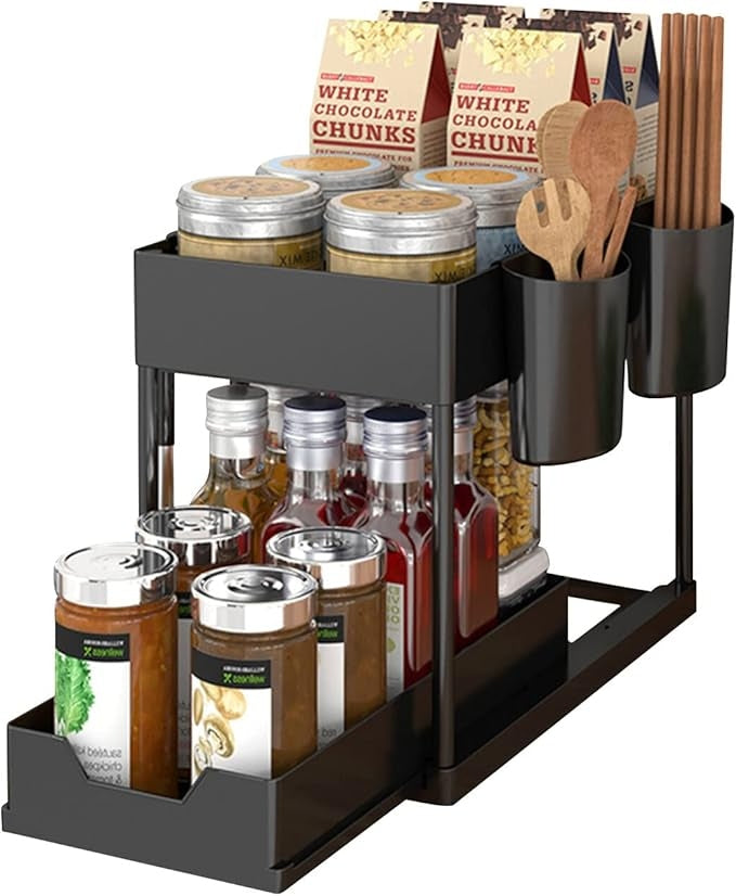 2-Tier Under Sink Organizer with Sliding Drawers & Hooks