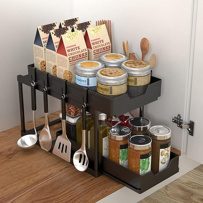2-Tier Under Sink Organizer with Sliding Drawers & Hooks