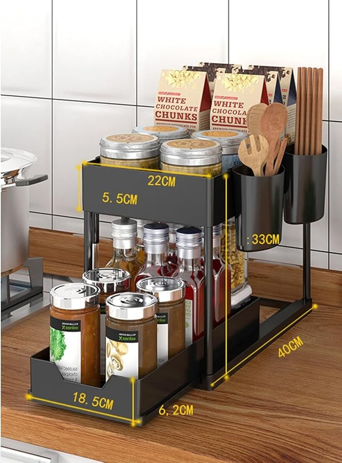 2-Tier Under Sink Organizer with Sliding Drawers & Hooks