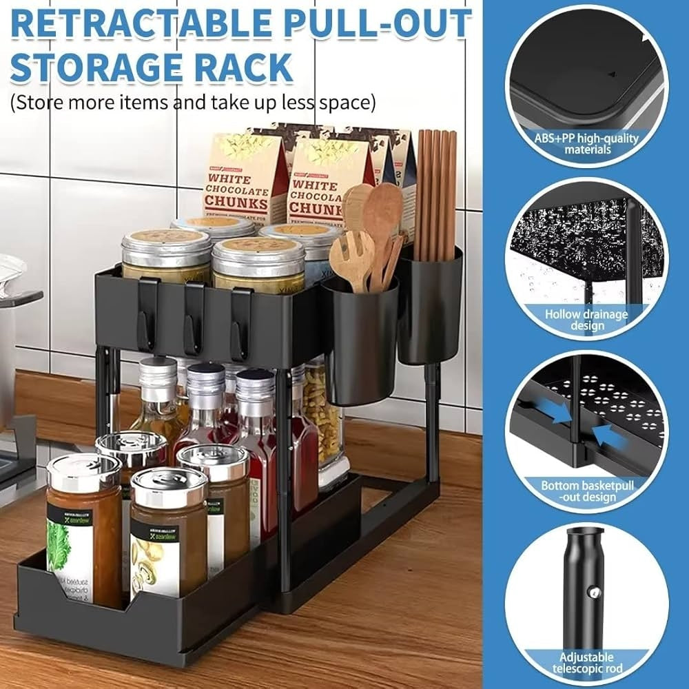 2-Tier Under Sink Organizer with Sliding Drawers & Hooks