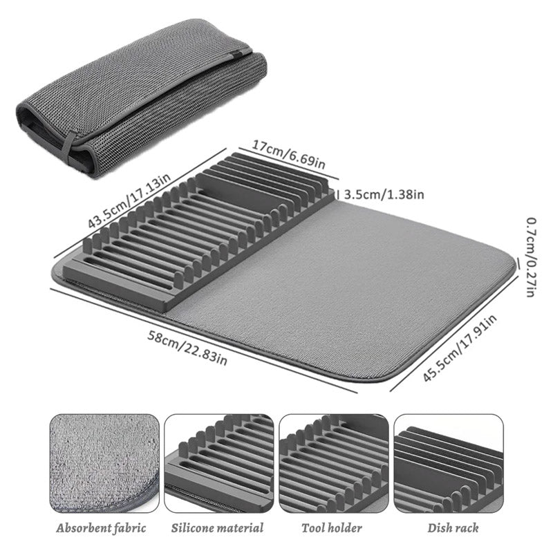 Foldable Dish Drying Pad | Quick‑Dry Mat with Removable Dish Rack