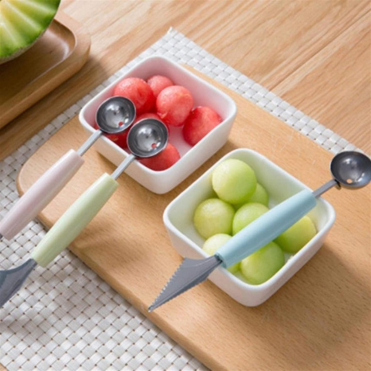 2 - in - 1 Fruit Carving Knife & Scoop – Stainless Steel Fruit Baller - Saadiq.pk