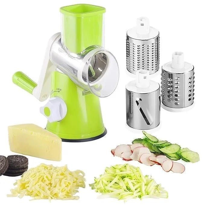3 in 1 Vegetable Cutter – Multifunctional Rotary Drum Slicer, Cheese Grater & Peeler - Saadiq.pk
