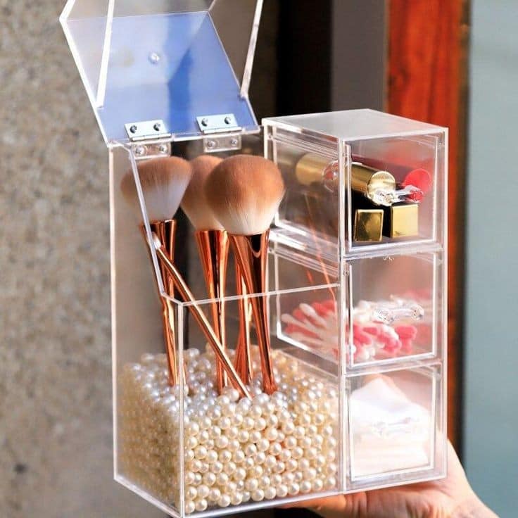 Acrylic Makeup Brush Organiser With Drawer