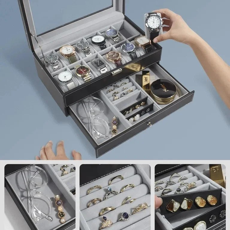 12 Slots Double layer PU Leather Watch Storage Box
