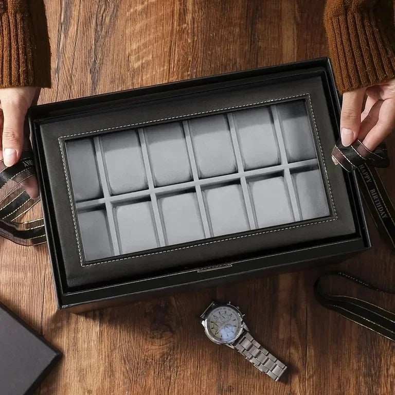 12 Slots Double layer PU Leather Watch Storage Box