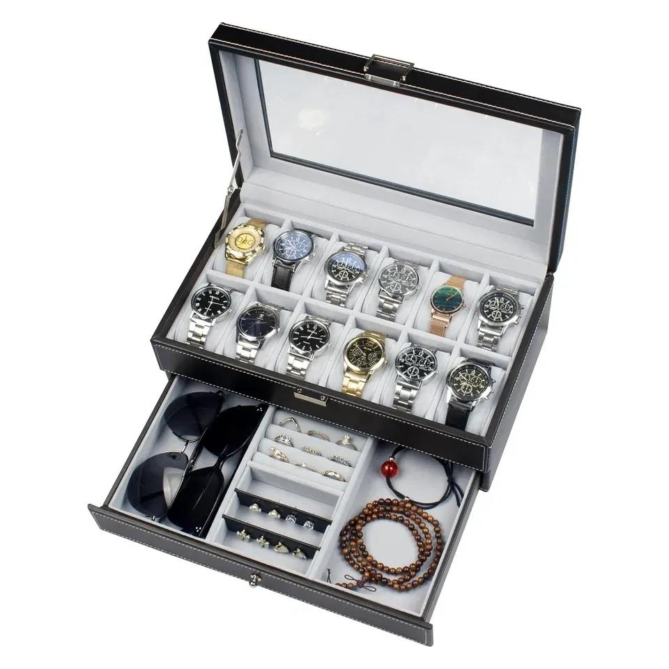 12 Slots Double layer PU Leather Watch Storage Box