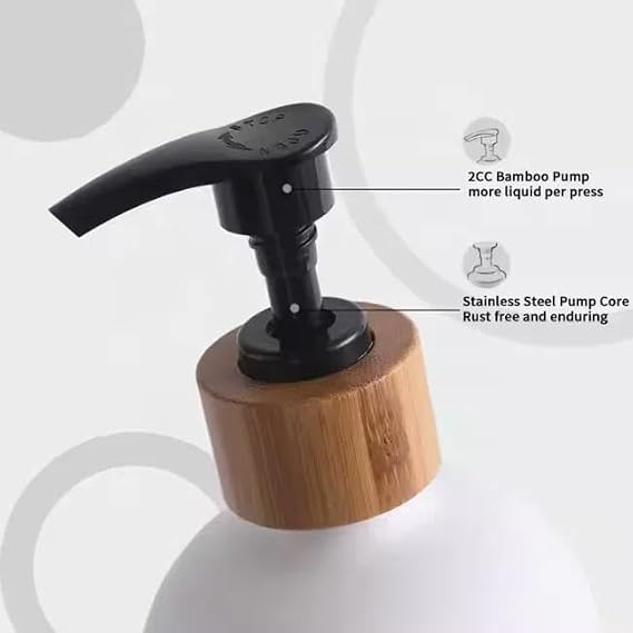 Round Soap Dispenser Set with Bamboo Pump – Refillable Hand & Dish Soap Bottles for Kitchen & Bathroom