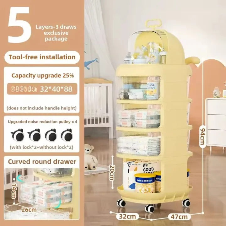 Baby Supplies Multi-Purpose Trolley – Portable Nursery Storage Organizer