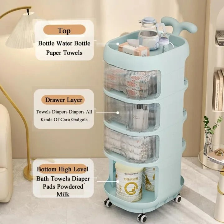 Baby Supplies Multi-Purpose Trolley – Portable Nursery Storage Organizer