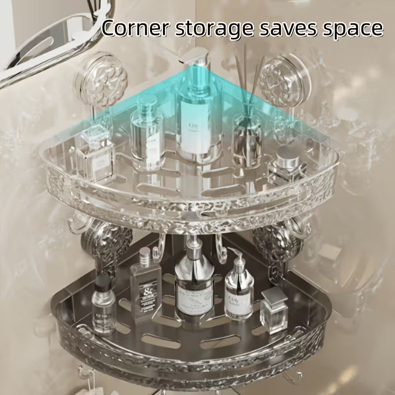 Transparent Corner Shower Shelf with Suction Cups ā No Drill Bathroom Storage Rack with Hooks
