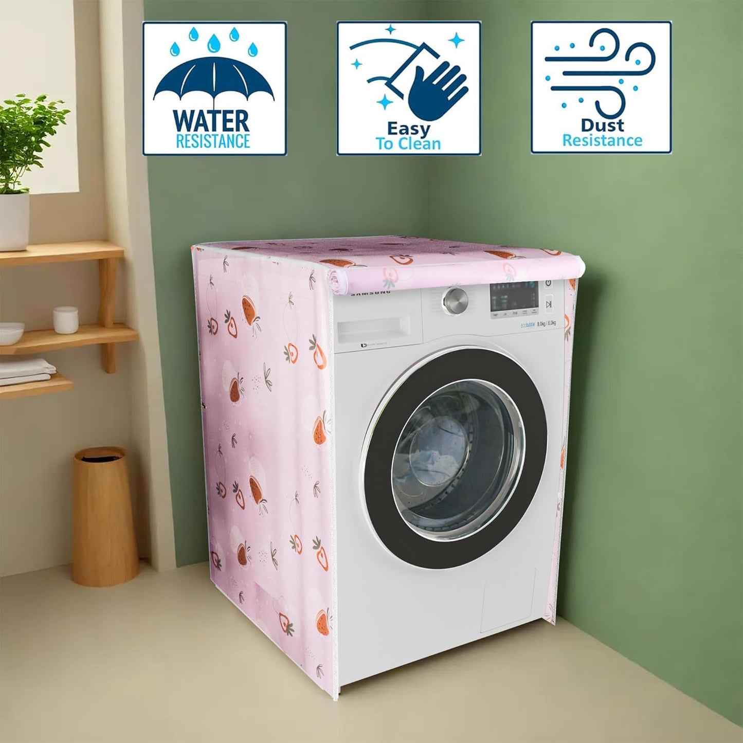 Washing Machine Cover – Strawberry Print Waterproof Protector