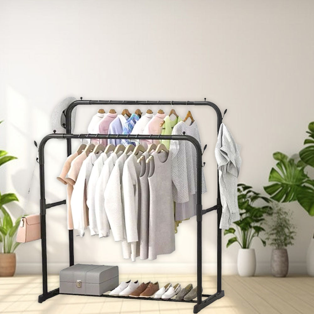 Rolling Clothes Rack Stand with Hangers – Portable Wardrobe Organizer