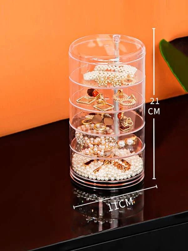 5‑Layer Rotating Jewelry Box | Transparent Acrylic Storage Organizer - Saadiq.pk