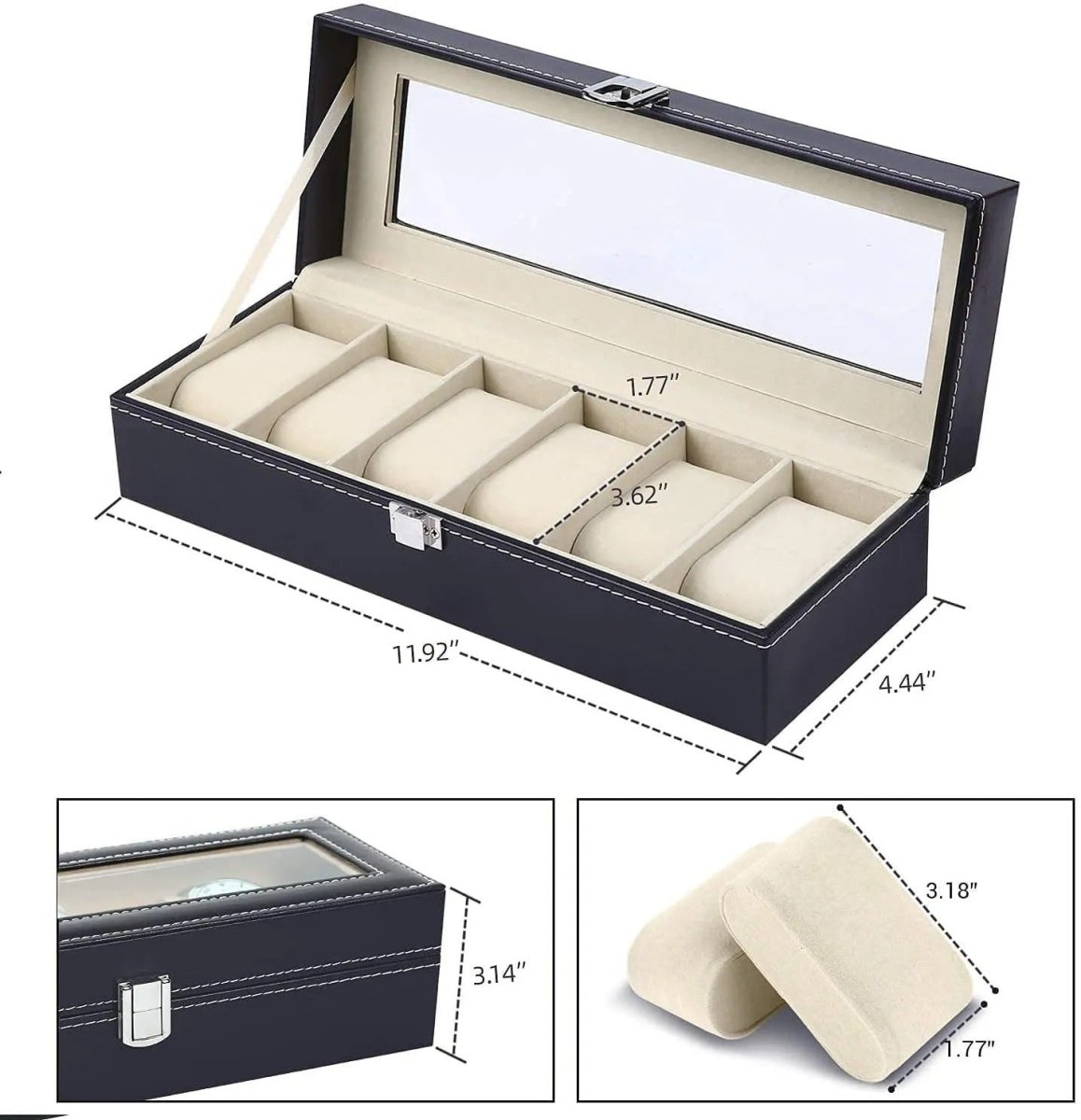 6 - Slot PU Leather Wrist Watch Storage Box – Elegant Watch Holder & Display Case Organizer - Saadiq.pk