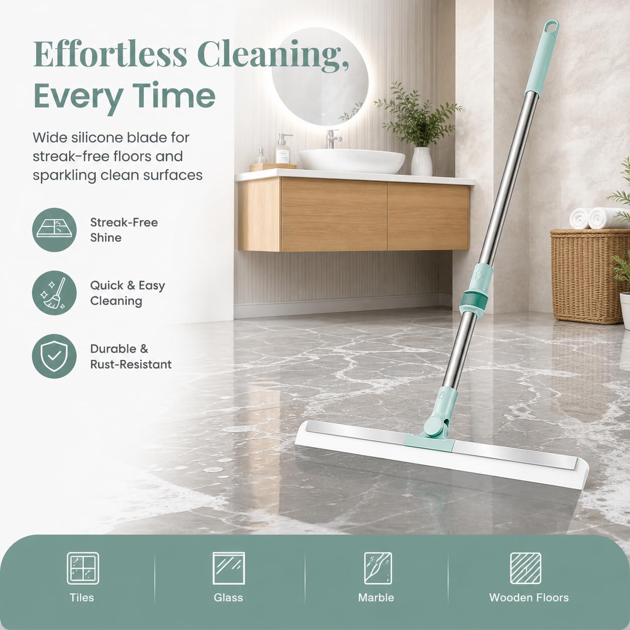 Silicone Magic Broom Floor Wiper 2-in-1 Adjustable Wet & Dry Cleaner