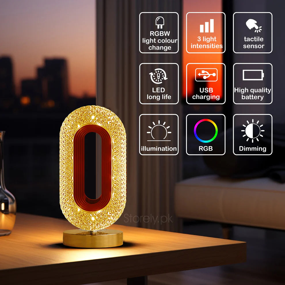 Modern Crystal Table Lamp – USB Powered Touch Dimmable Luxury LED Lamp