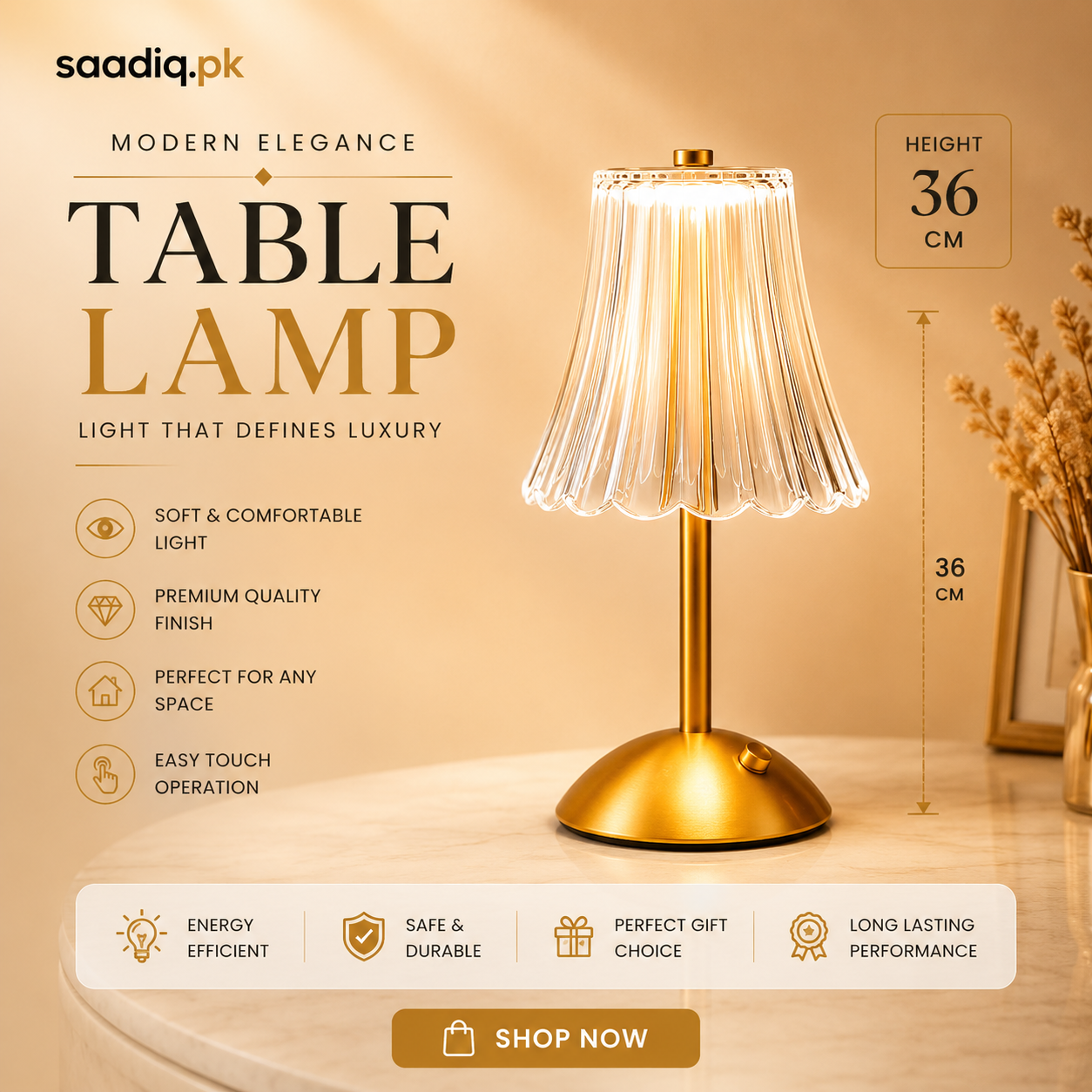 Modern Touch Table Lamp – USB Rechargeable LED Light with Warm Ambient Glow