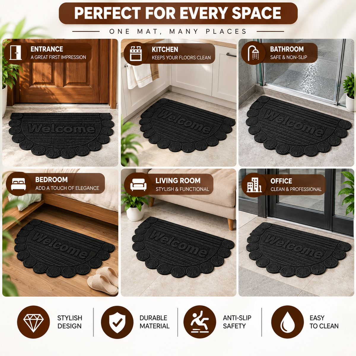 Welcome Door Mat with Raised Dot Design | Anti-Slip Floor Mat
