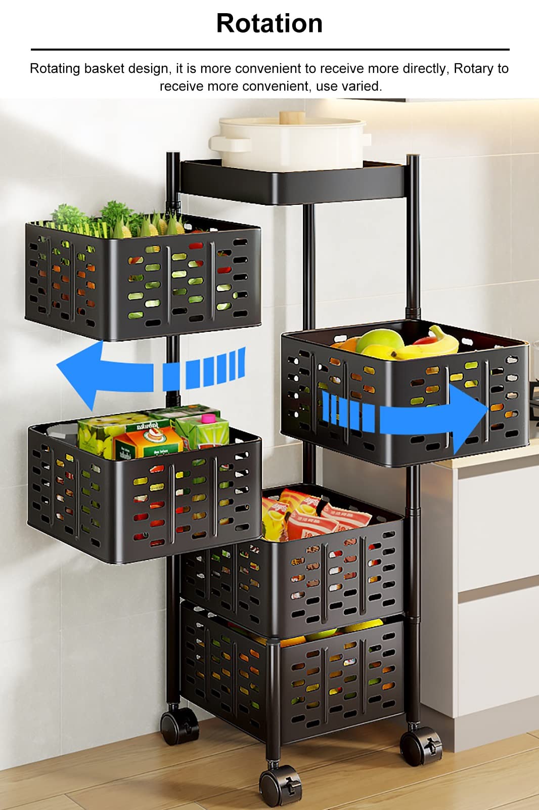 4 & 5 Tier Storage Trolley Basket – Multipurpose Kitchen Cart with Wheels