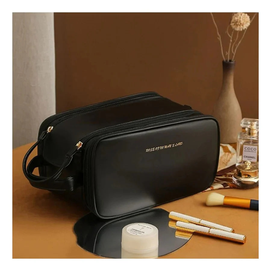 3 Layer Cosmetic Bag – Large Capacity Travel Makeup Organizer with Double Zipper & Compartments