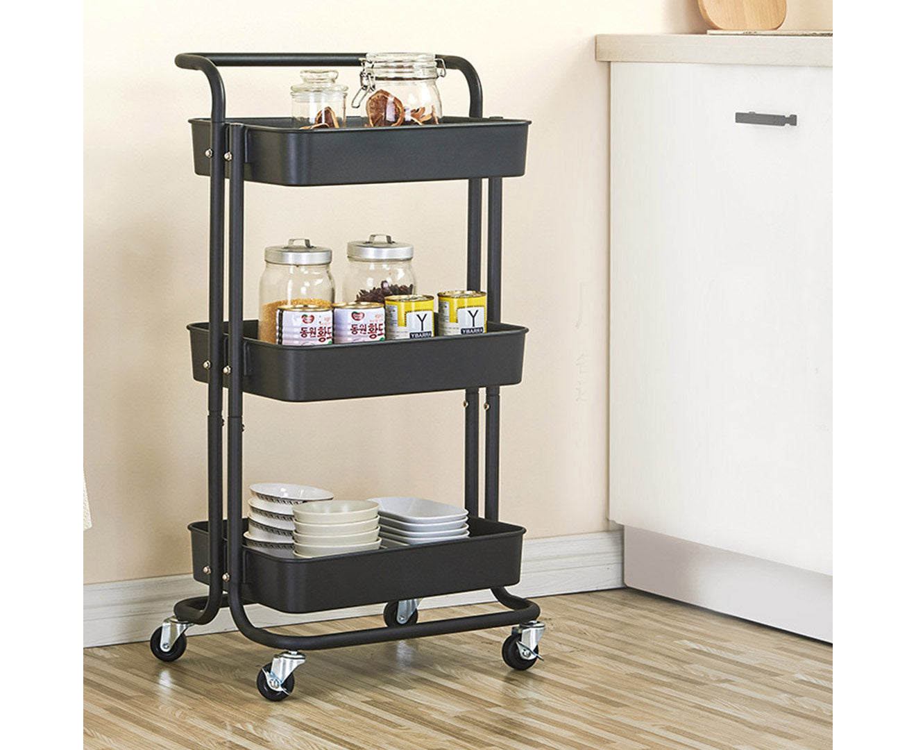 3-Tier Metal Rolling Storage Cart – Multipurpose Utility Organizer with Wheels