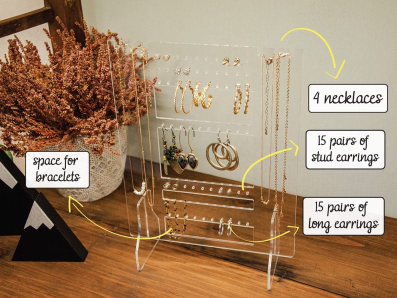 Jewelry Stand | Necklaces And Earrings Organizer | Clear Acrylic Earring Organizer | Jewelry Display | Bracelet Organizer