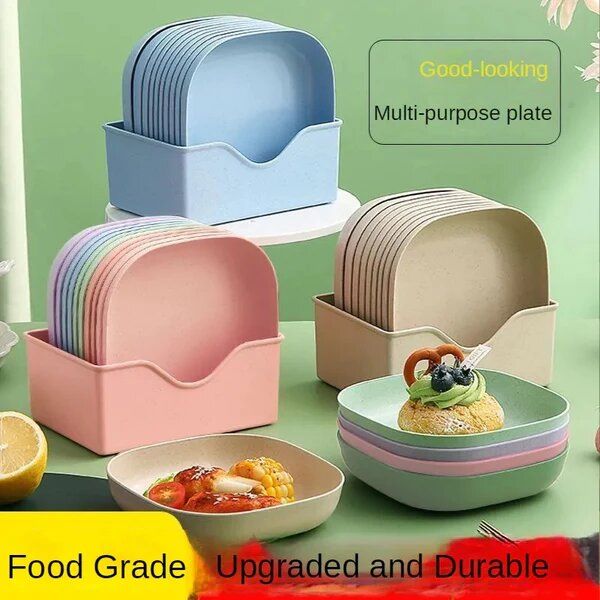 Creative Dish Set – 10 Colorful Plastic Plates, Microwave & Dishwasher Safe