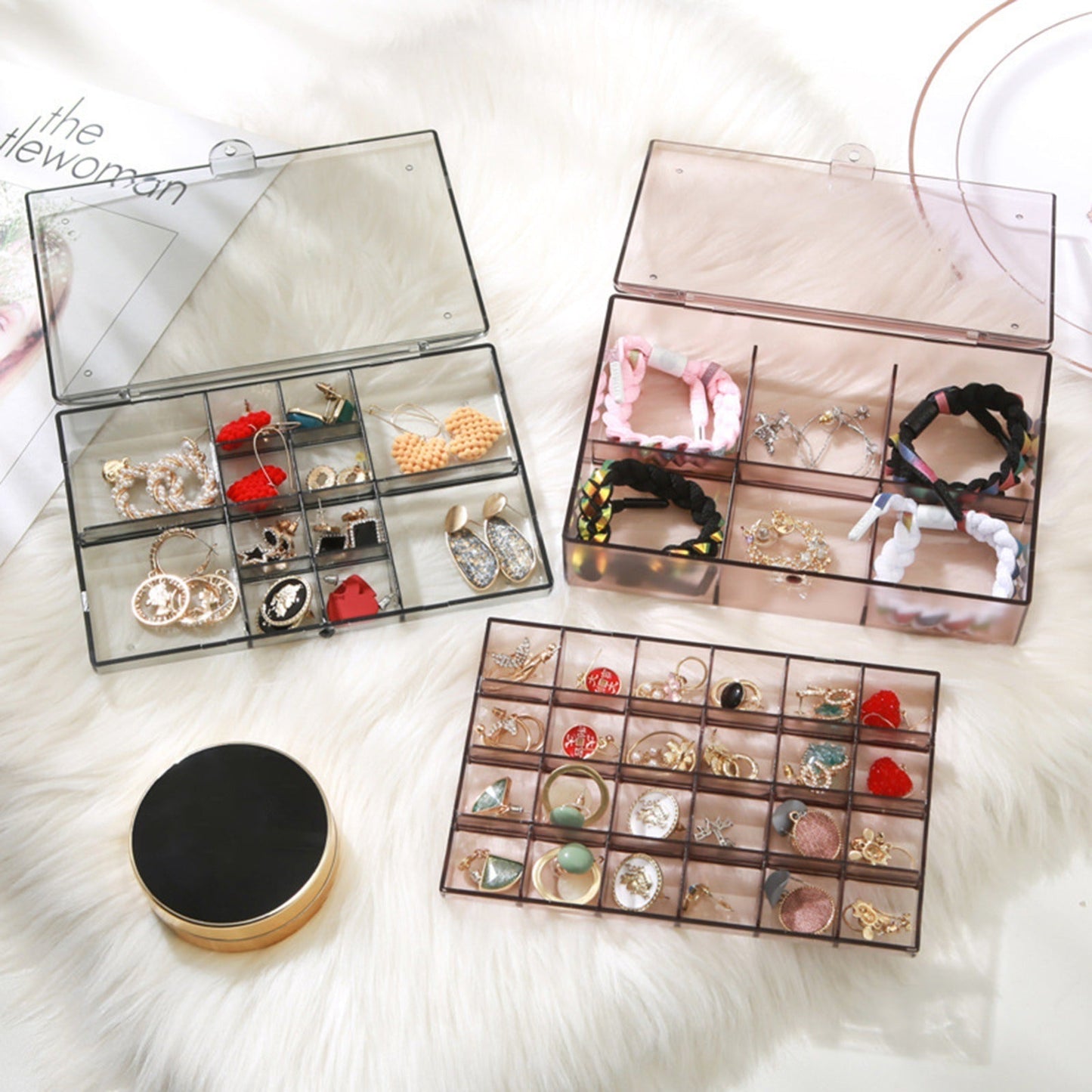 24-Grid Transparent Acrylic Jewelry Box Organizer – Storage
