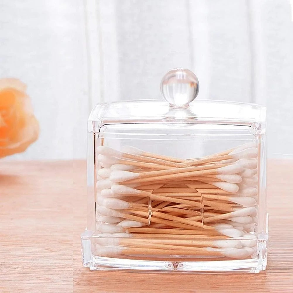 Acrylic Cotton Swabs Storage Holder Box – Transparent Makeup Organizer with Lid