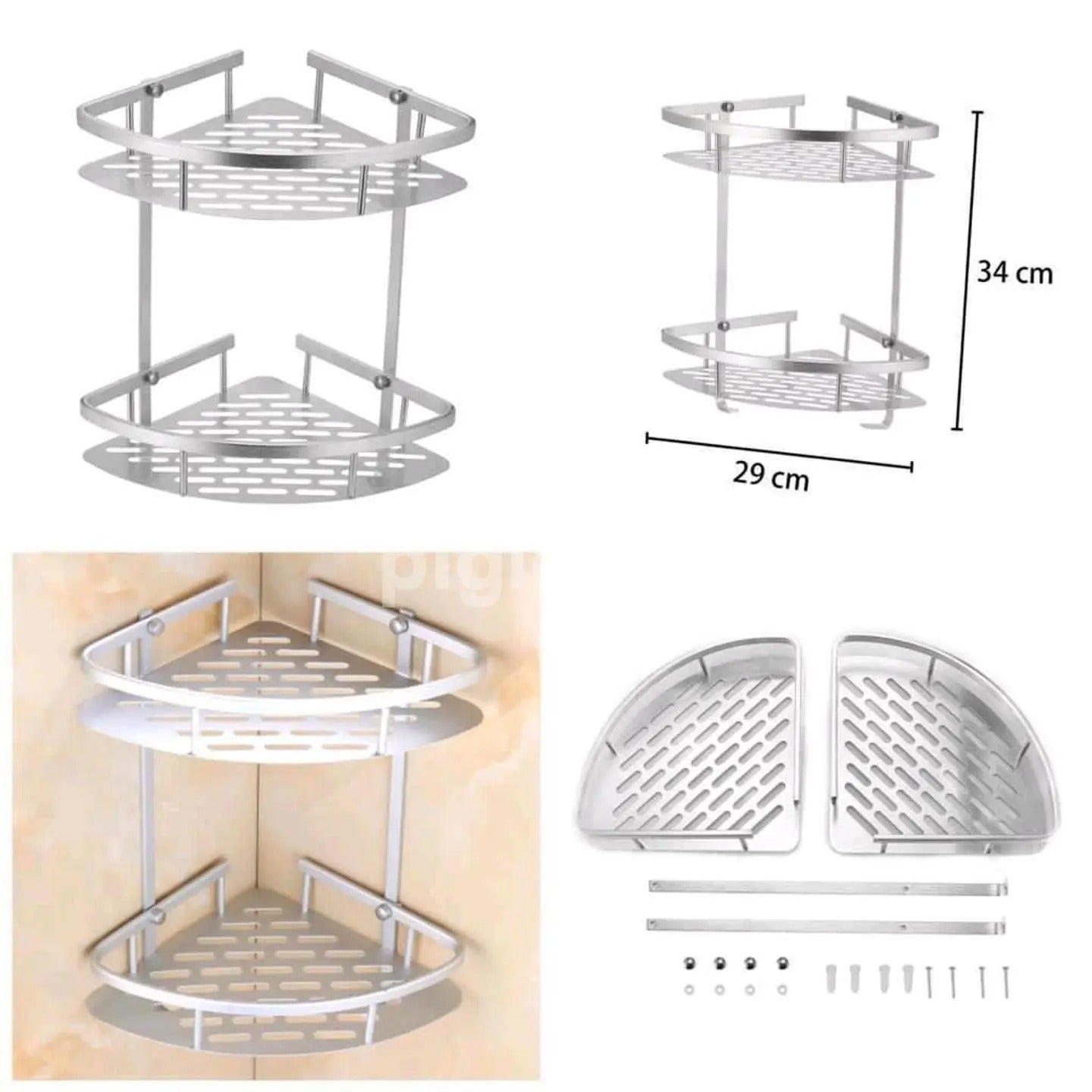 2 Layer Aluminium Bathroom Corner Rack