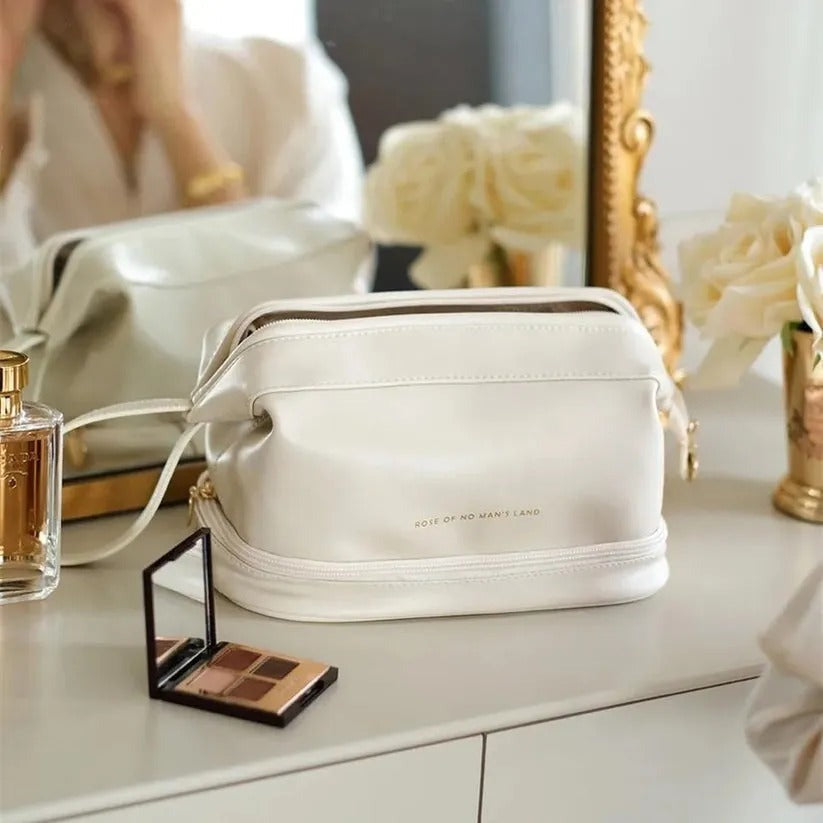 Large Capacity Makeup Pouch – Dual-Layer Multifunction Cosmetic Bag with Handle