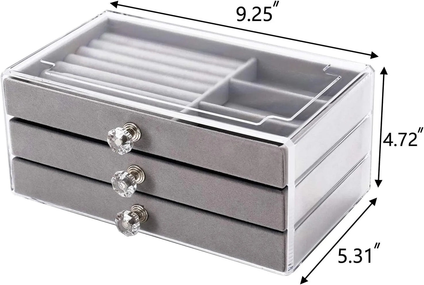 Soft Velvet Jewelry Box 3Drawer Storage Display Tray