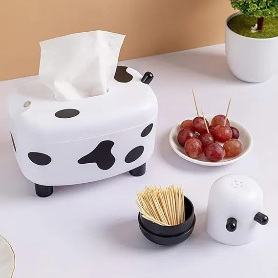 Cow Tissue Box with Toothpick Dispenser