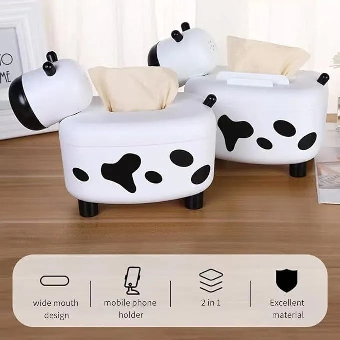 Cow Tissue Box with Toothpick Dispenser