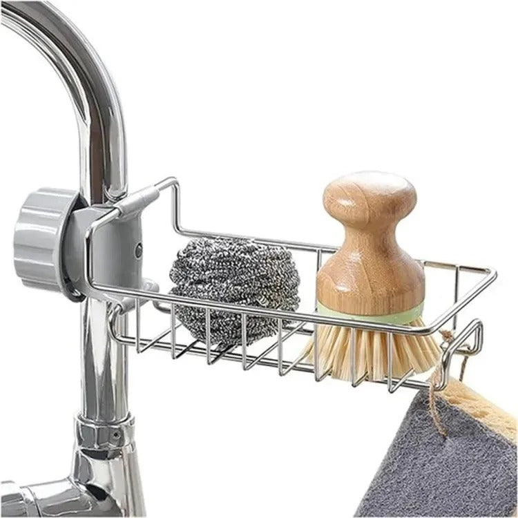 Sponge Holder – Adjustable Stainless Steel Sink & Faucet Organizer