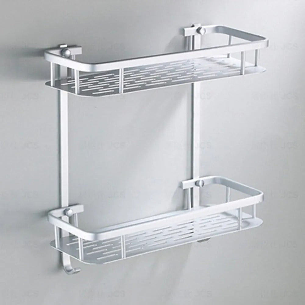 2-Layer Aluminum Bathroom Corner Shower Shelf – Space-Saving Wall Rack Organizer