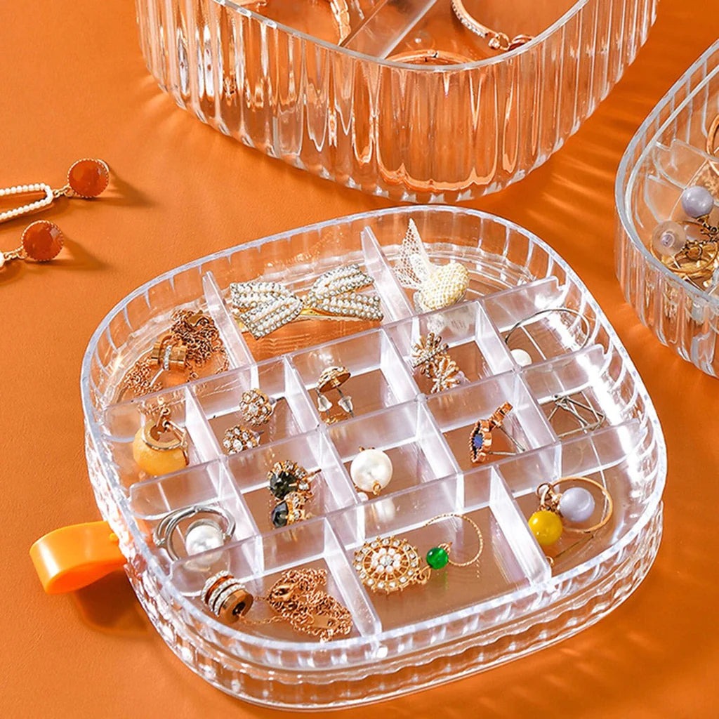 Transparent Crystal Jewelry Organizer – Elegant Storage Box for Rings, Earrings & Accessories
