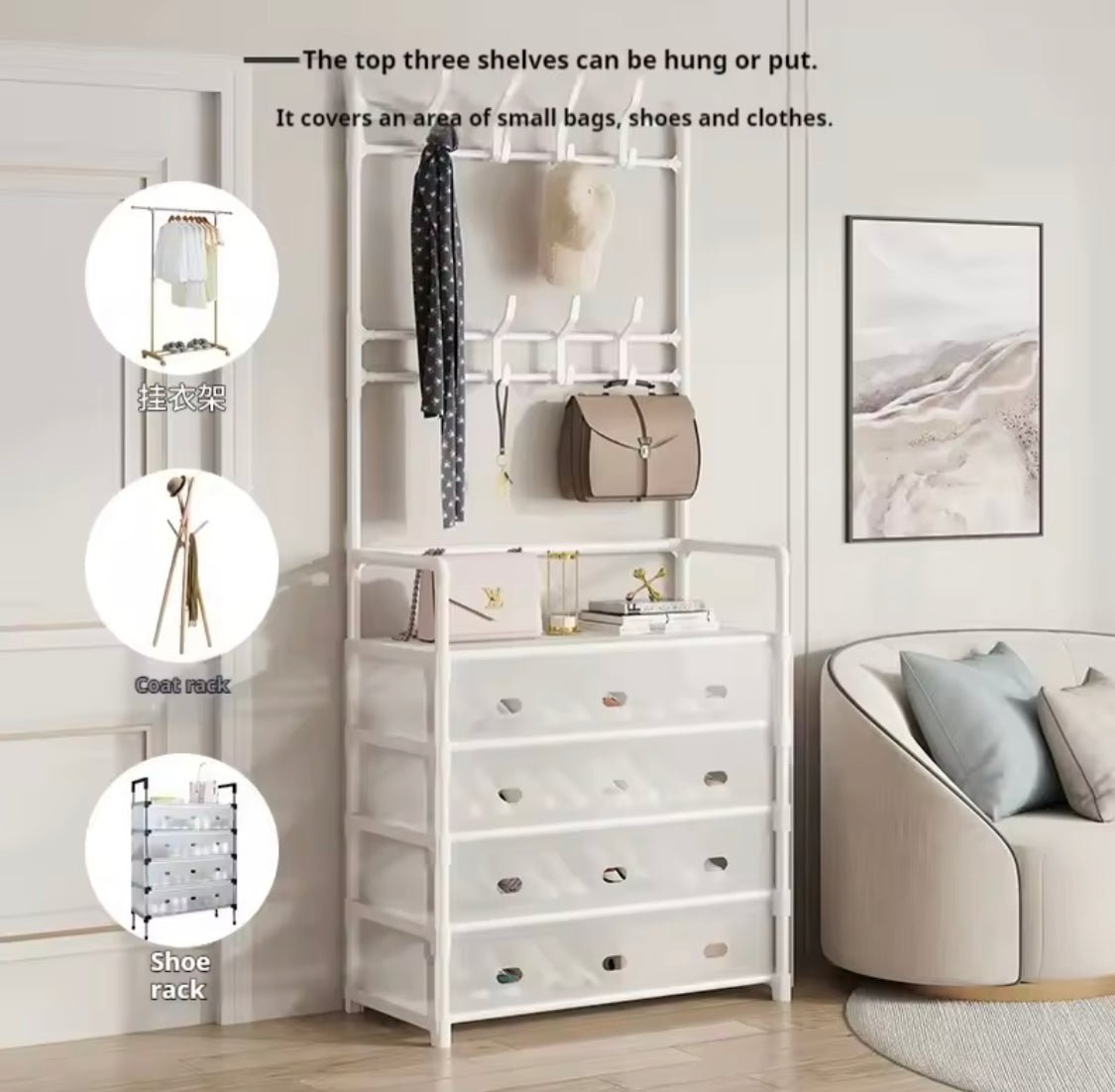 Multi - Functional Shoe & Coat Rack with Dustproof Cover – Space Saving Storage Organizer - Saadiq.pk