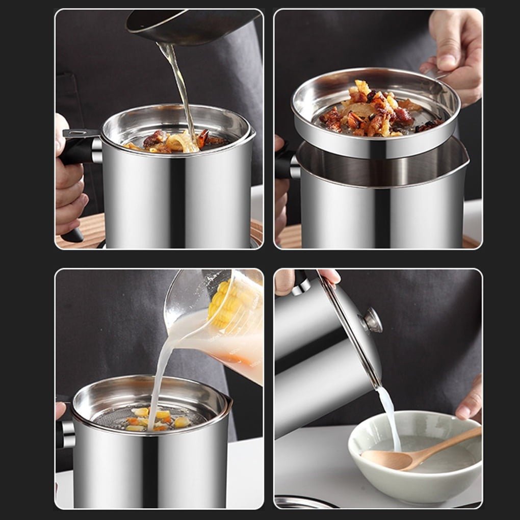 Oil Filter Pot with Tray – Stainless Steel Grease Storage Container - Saadiq.pk