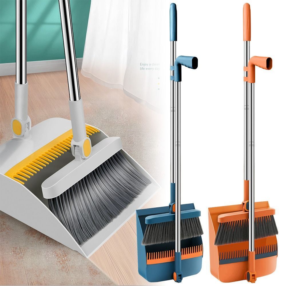 Broom With Dust Pan Set – Long Handle, Foldable & Space-Saving Cleaning Tool