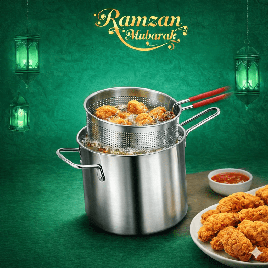 Stainless Steel Deep Frying Pot with Oil Strainer Basket – Kitchen Fryer Pan - Saadiq.pk