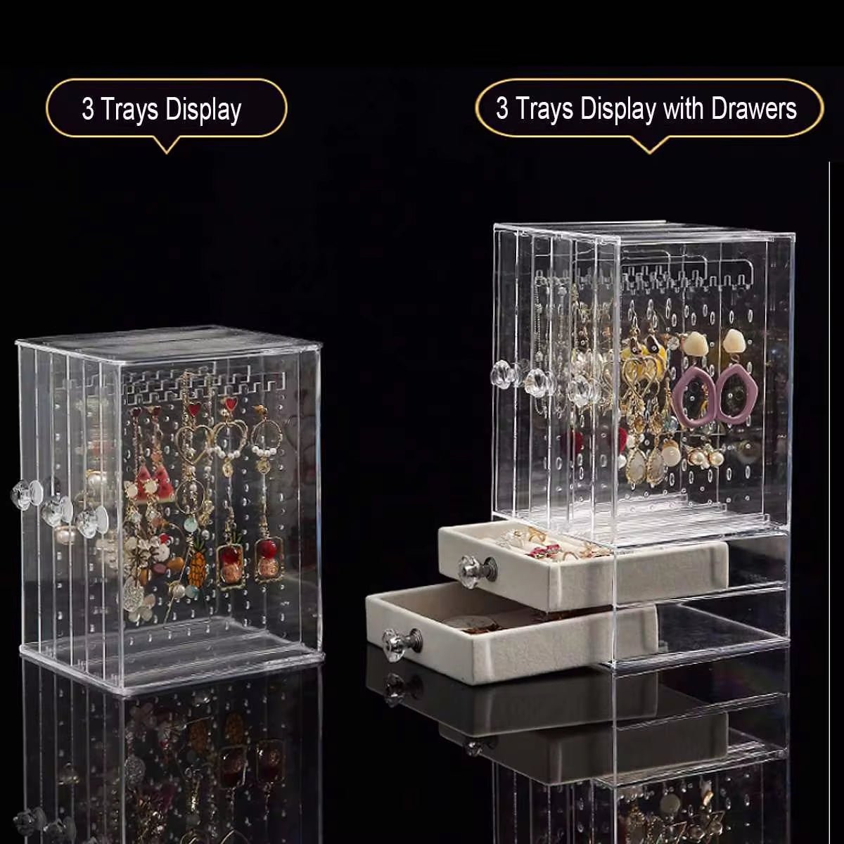 Transparent Jewelry Storage Box with Drawer – Elegant Organizer for Accessories - Saadiq.pk
