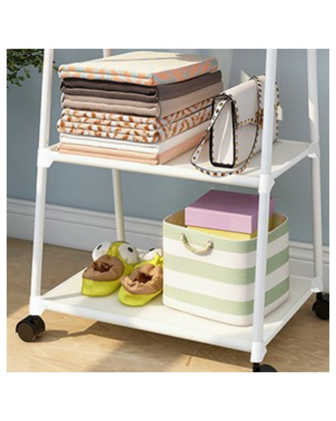 Triangle Clothing Rack with Wheels | Portable Hanging Stand with Storage Shelves