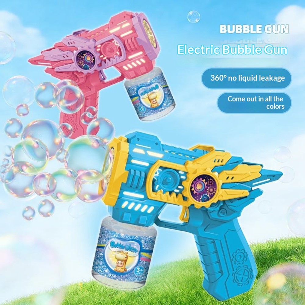Electric Gear Bubble Gun with LED Lights – Automatic Bubble Blower Toy for Kids
