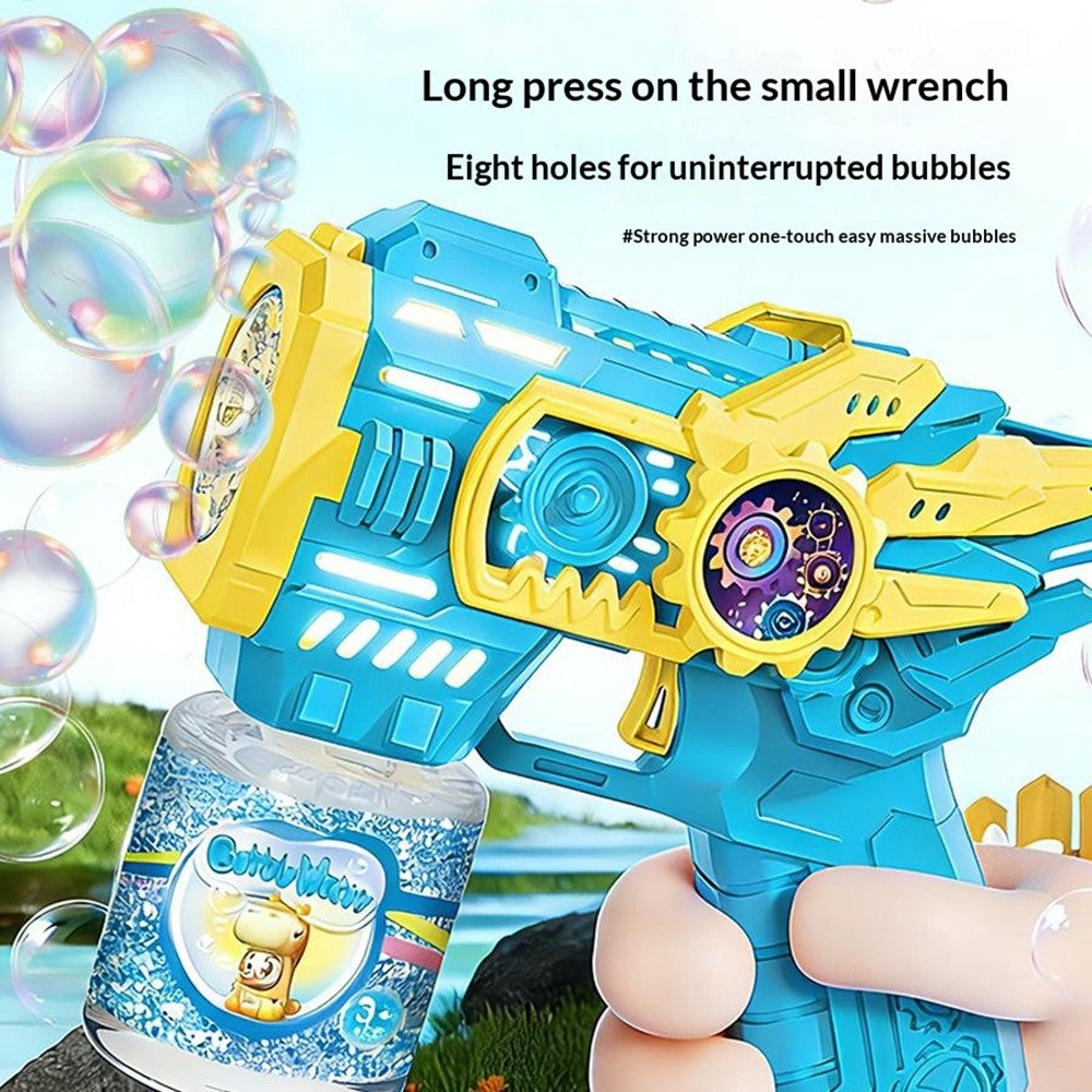 Electric Gear Bubble Gun with LED Lights – Automatic Bubble Blower Toy for Kids