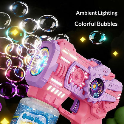 Electric Gear Bubble Gun with LED Lights – Automatic Bubble Blower Toy for Kids