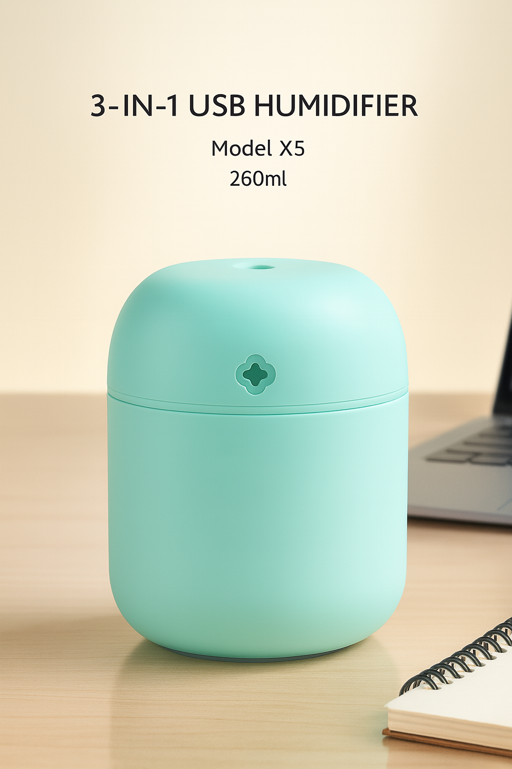 USB Portable Air Humidifier | 3‑in‑1 Cool Mist Humidifier with Silent Mode & LED Light