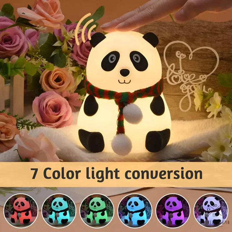 Cute Silicone LED Night Light – USB Rechargeable Touch Control Panda & Bunny Lamp