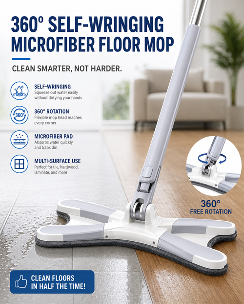 360° Self-Wringing Microfiber Floor Mop